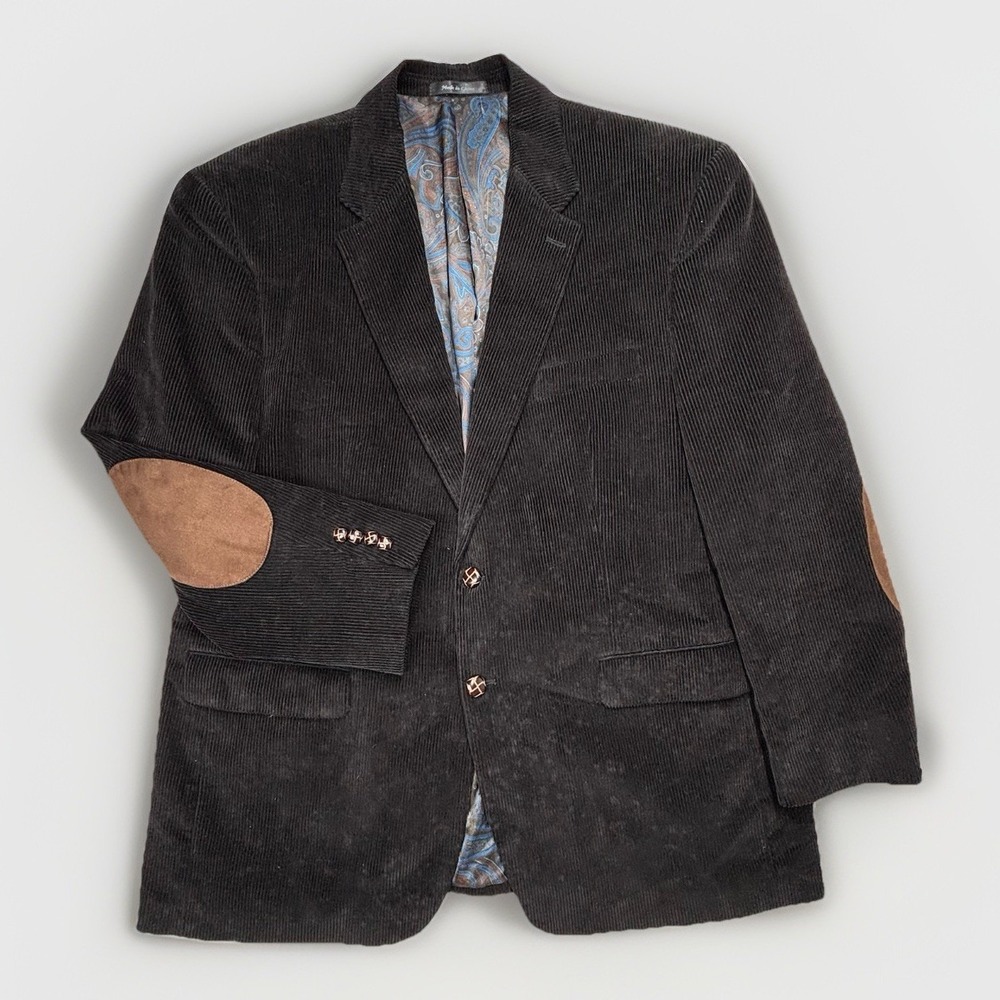 VTG Ralph Lauren Jacket Mens 46R Black Corduroy Elbow Patch Blazer Academia EUC
